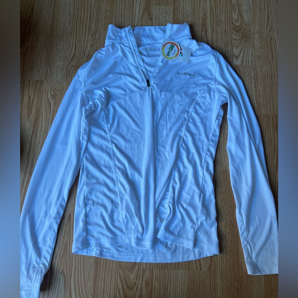Hiskywin Women’s Fitted long sleeve Workout Top White SPF Sz L